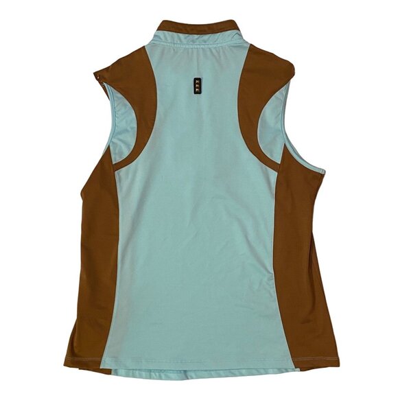 Jamie Sadock Women's Medium 1/4 Zip Cap Sleeve Golf Top Brown Light Blue-Green - Picture 4 of 7